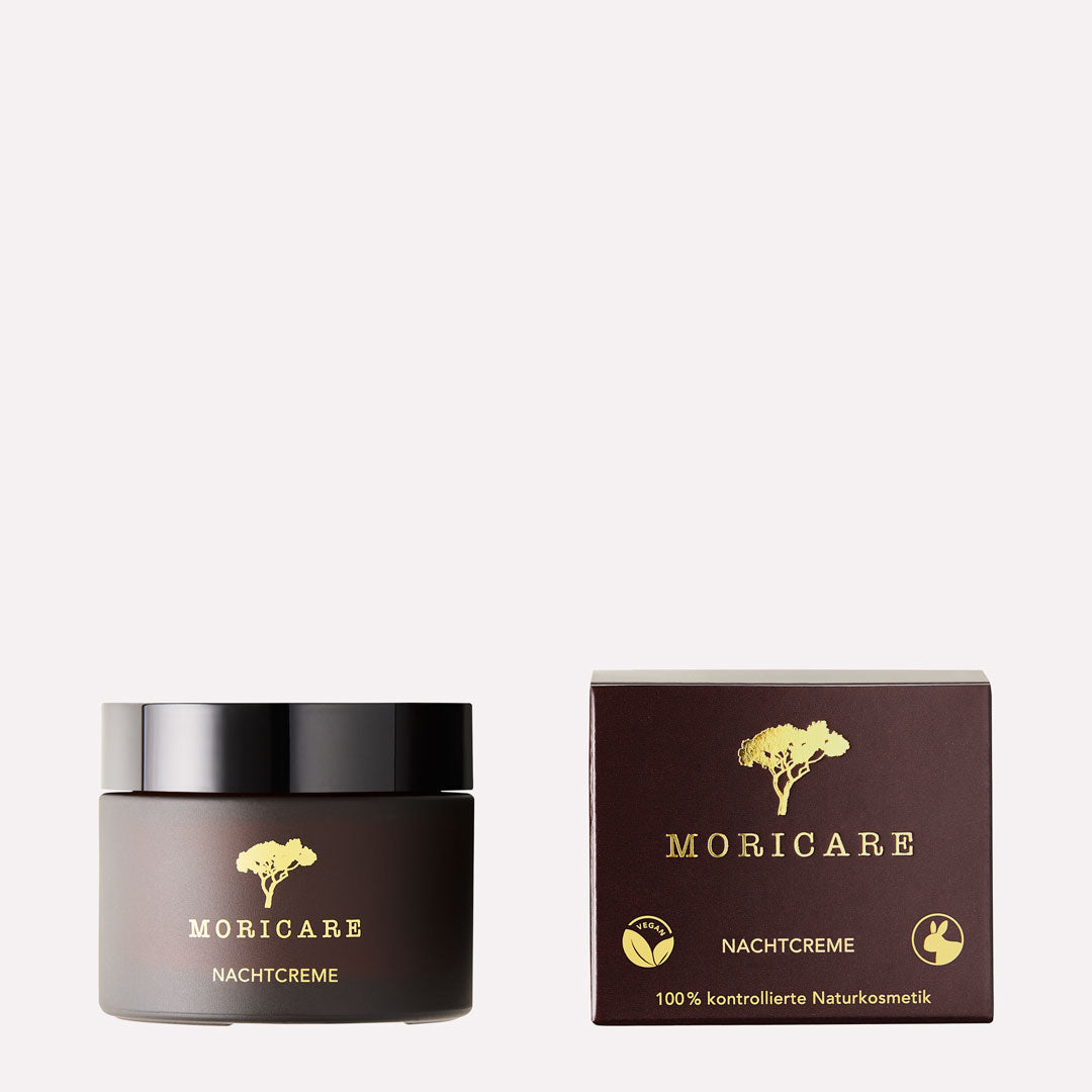 Vegane tierversuchsfreie Naturkosmetik Nachtcreme von MORICARE mit Umverpackung
