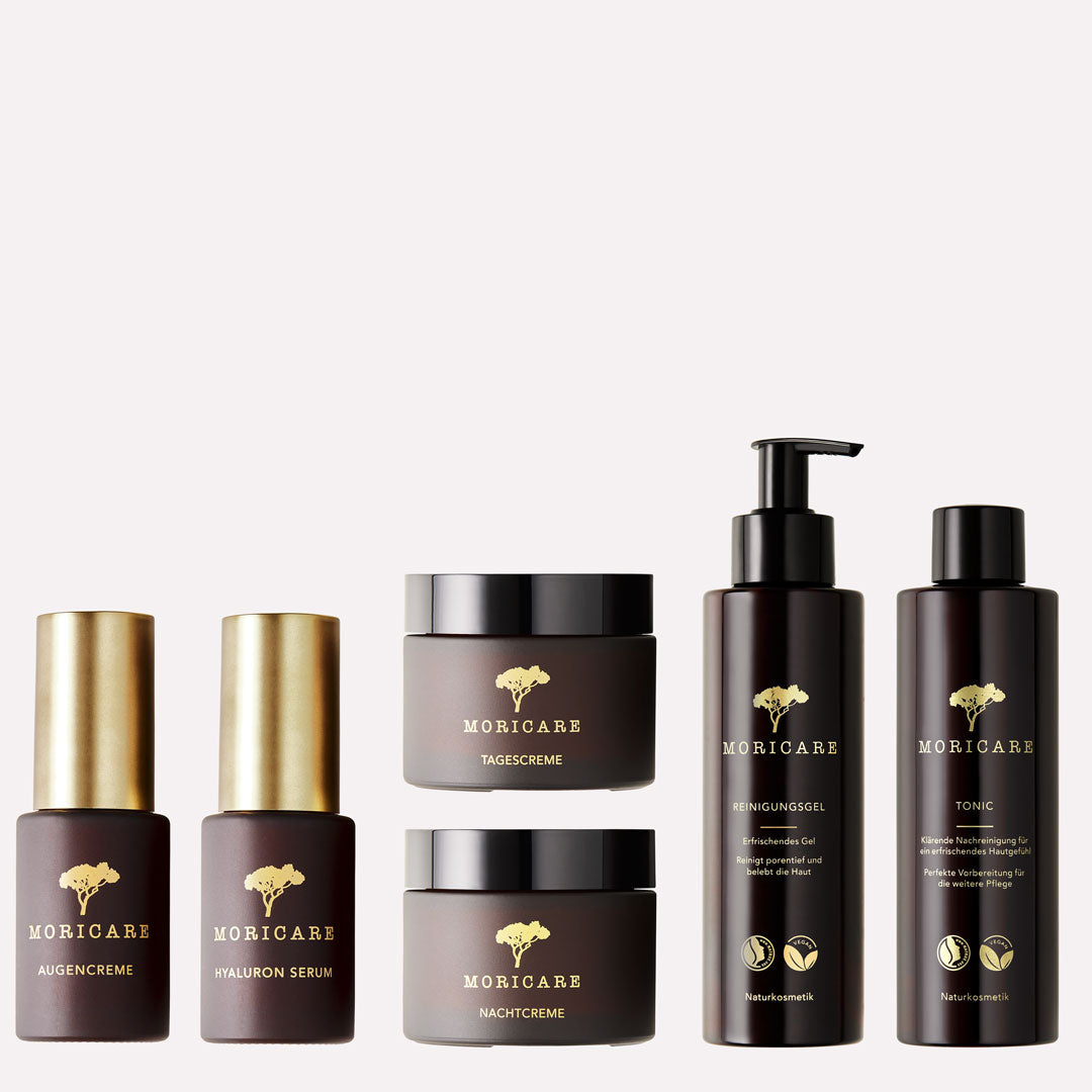 Gesichtpflege Set bestehend aus 6 Produkten Naturkosmetik von Gesichtsreinigung Tagescreme Nachtcreme bis zu Serum und Augencreme Naturkosmetik von Moricare R