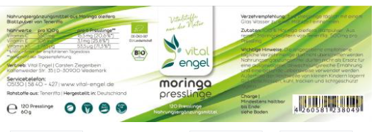 BIO Moringa oleifera Presslinge (120 Stück ohne Zellulose) in ökologischer Verpackung vegan
